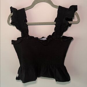 Hill House Black Smocked Ruffle Peplum Tank